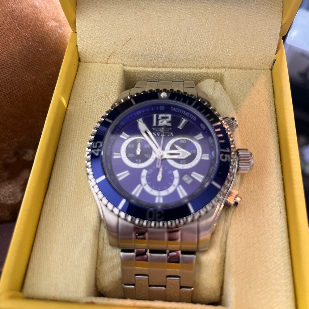 Men's Silver and Blue Chronograph Watch